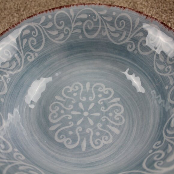 Soho Loft Blue Swirl Rustic Serving Bowl Large Melamine 11.5" Dish White NEW - Picture 3 of 5
